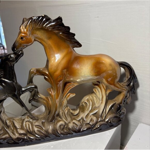 Ceramic Horses Figurine Mom and Baby Brown & Black 9.5 x 11.5" Made in Italy Vtg - Picture 3 of 13